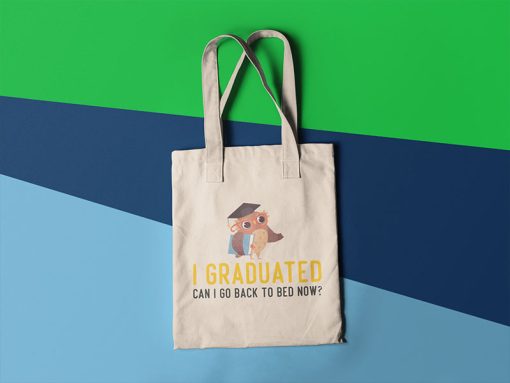 Funny Cute Owl Can I Go to Bed Now 2022 - I Graduate Tote Bag, Graduation Tote Bag, Graduation Gifts, Canvas Tote, Graduate Bag