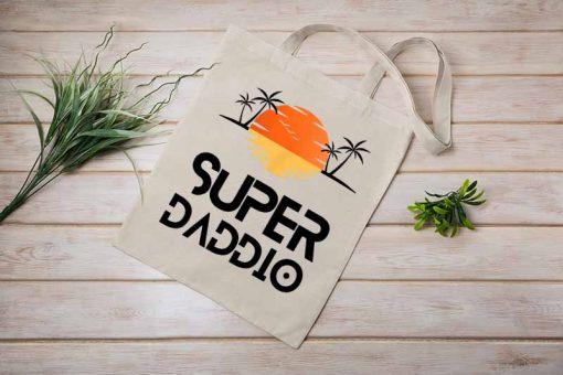 Super Daddio Palm Tree With Sunset Summer 2022 Classic Tote Bag, Vintage Palm Tree Bag, Summer Holiday Canvas Tote Bag