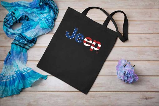Jeep Flag Wordmark Logo Tote Bag, Jeep Pride Logo Wordmark Canvas Tote Bag, Perfect for Jeep Fans, Jeep Lovers Gift