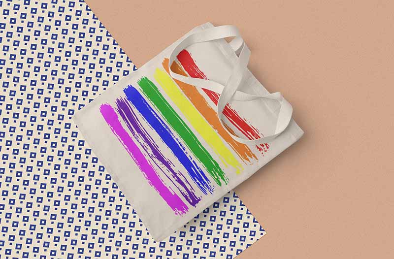 65 MCMLXV Lgbt Rainbow Flag Love Heart Print Organic Tote Bag Natural / Unisex / Onesize