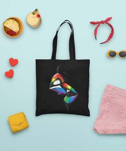 Lesbian Lips Kissing Rainbow Flag Gay Pride LGBT Tote Bag, Gay Pride, Rainbow Lips Bag, Pride Week Tote Bag