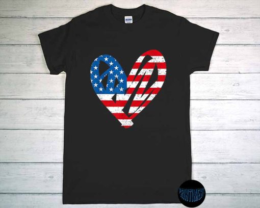 Patriotic Peace Heart T-Shirt, Memorial Day, 4th Of July Shirt, American Unisex Shirt, American Flag Tee, USA Shirt