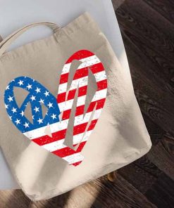 4th Of July Tote Bag, Patriotic Peace Heart Tote Bag, Memorial Day Bag, American Flag, USA Canvas Tote Bag