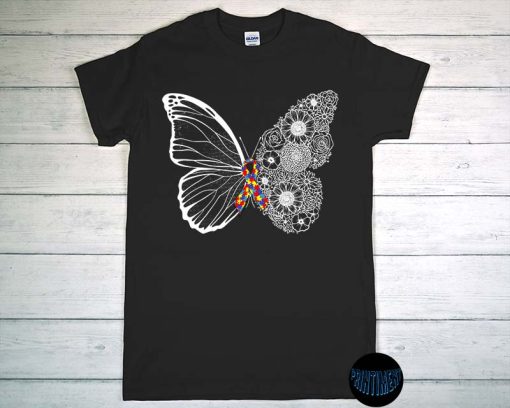 Tattoo Butterfly & Rainbow Ribbon - Mental Health Awareness T-Shirt, Fight Battles, Awareness Ribbon Butterfly Shirt, Wings Butterfly & Flower Tee