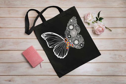 Mental Health Awareness Tote Bag, Butterfly Rainbow Ribbon, Motivational Gift, Self Love, Self Care, Unique Tote Bag