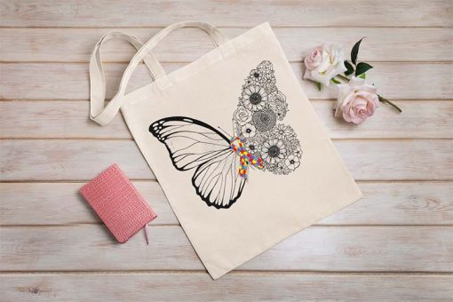Mental Health Awareness Tote Bag, Butterfly Rainbow Ribbon, Motivational Gift, Self Love, Self Care, Unique Tote Bag
