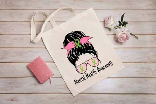 Messy Bun Mental Health Matters Tote Bag, Gift Mental Health Awareness, Autism Awareness Bag, Melanin Black Girl Canvas Tote