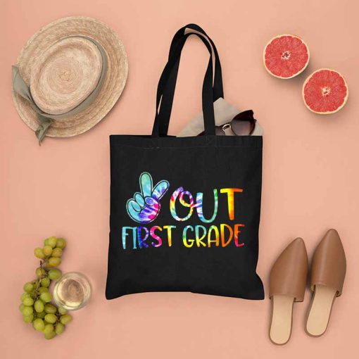 Peace Out First Grade Tote Bag, 1st Grade, Happy Last Day Of School Tie Dye Tote Bag, Peace Out School Canvas Tote