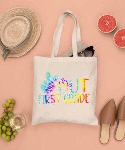 Peace Out First Grade Tote Bag, 1st Grade, Happy Last Day Of School Tie Dye Tote Bag, Peace Out School Canvas Tote