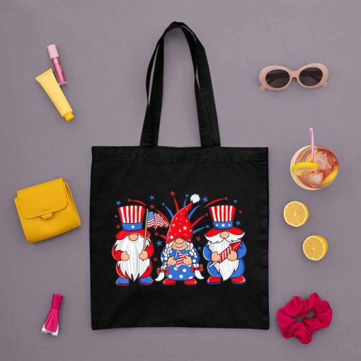 Cute Three Gnomes Tote Bag, 4th of July, Gnomes Patriotic American Flag Bag, USA Gnome Tote Bag, Independence Day Gift