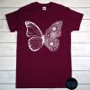 Butterfly Tattoo T-Shirt, Tattoo Motif Butterfly and Flowers Shirt, Half Butterfly and Half Flowers Tattoo, Gifts for Tattoo Lovers