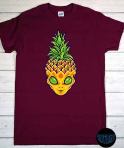 Tropical Fruit Hawaiian UFO T-Shirt, Green Eyed Alien Pineapple Skull Shirt, Alien UFO, Pineapple Shirt, UFO Day 2022