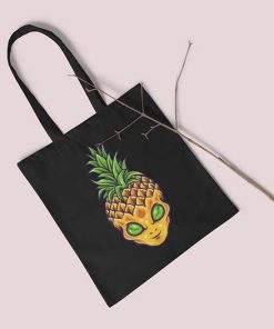 Tropical Fruit Hawaiian UFO Tote Bag, Green Eyed Alien Pineapple Skull Bag, Alien UFO, Pineapple Tote Bag, UFO Day 2022