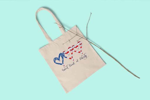 USA Flag Patriotic Hearts Tote Bag, 4th of July Bag, Sweet Land of Liberty, Independence Day Tote, Patriotic Tote Bag