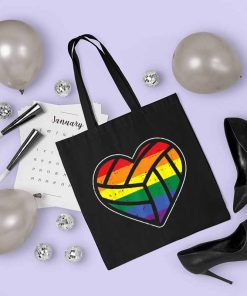 Volleyball Heart Sport LGBTQ Rainbow Flag Gay Pride Ally Tote Bag, Personalized Gifts for LGBT, Rainbow Tote Bag