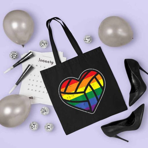 Volleyball Heart Sport LGBTQ Rainbow Flag Gay Pride Ally Tote Bag, Personalized Gifts for LGBT, Rainbow Tote Bag