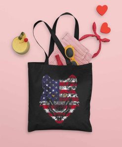 Wolf USA Flag Tote Bag, Wolves American Flag Bag, 4th of July Gift Wolf Lover, Fourth of July, Animal Gift, Unique Canvas Tote Bag