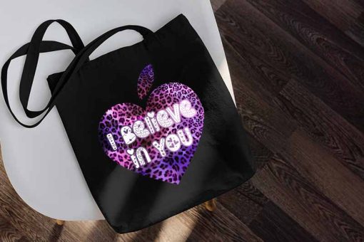 I Believe In You Leopard Tote Bag, Motivational Testing Day Teacher Bag, Teacher Life, State Exam Canvas Tote Bag