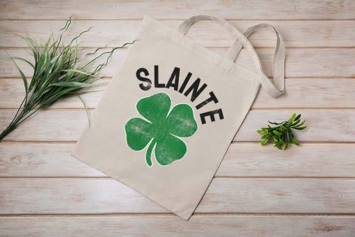 Slainte St. Patrick’s Day Tote Bag, Irish Shamrock Bag, Womens Irish, Funny Beer Drinking Tote Bag
