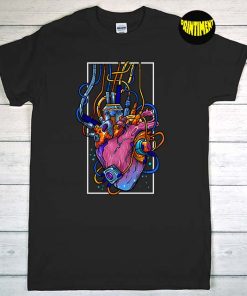 Cyborg Robot Heart Vaporwave Futuristic Cyberpunk T-Shirt, Cyber Punk Shirt, Cyber Lovers Gift