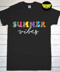 Summer Vibes Leopard T-Shirt, Summer Vacation Shirt, Family Summer Shirt, Beach shirt, Funny Summer Shirt