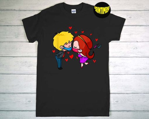 Kissing Day with Mouth Masks & Heart T-Shirt, Kissing Valentines Shirt, Love Shirt, Gift for Happy Kisses