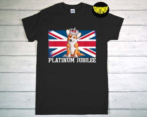 Queen Elizabeth Platinum Jubilee T-Shirt, Platinum Shirt, Union Jack Flag Shirt, Corgi Dog Shirt, Queens 70th Anniversary