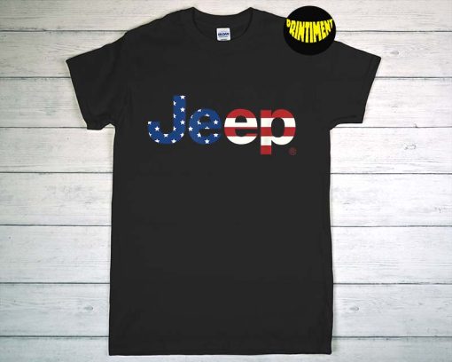 Jeep Flag Wordmark Logo T-Shirt, Patriotic Jeep Shirt, Independence Day Shirt, Jeep Lovers Gift