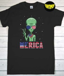 Alien Merica 4th of July T-Shirt, Vintage UFO World Day Shirt, Glasses Shirt, Merica Women Shirt