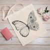 Tattoo Motif Butterfly and Flowers Tote Bag, Flower Tattoo, Butterflies Print, Butterfly Floral Tattoo Inspiration Tote Bags