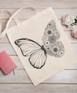 Tattoo Motif Butterfly and Flowers Tote Bag, Flower Tattoo, Butterflies Print, Butterfly Floral Tattoo Inspiration Tote Bags