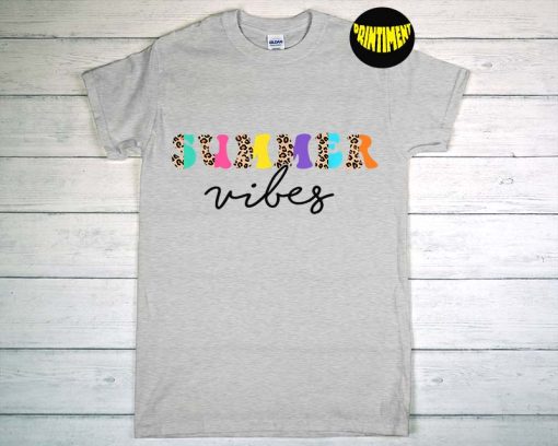 Summer Vibes Leopard T-Shirt, Summer Vacation Shirt, Family Summer Shirt, Beach shirt, Funny Summer Shirt