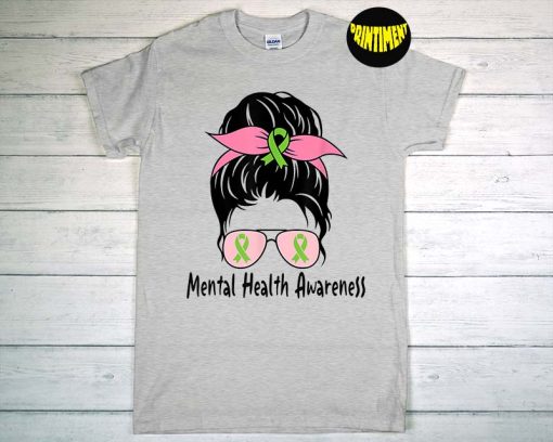 Messy Bun Mental Health Matters T-Shirt, Autism Awareness Shirt, Melanin Black Girl, Gift Mental Health Awareness