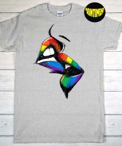 Lesbian Lips Kissing Rainbow Flag Gay Pride LGBT T-Shirt, Gay Pride Shirt, Rainbow Lips Shirt, Pride Week Shirt