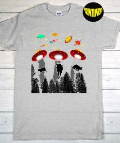 UFO Alien Abduction Dinosaur T-Shirt, World UFO Day Shirt, Flying Saucer Shirt, UFO Shirt, Funny Alien Shirt