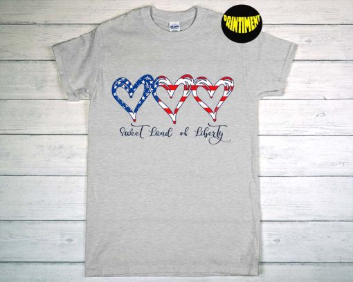 4th Of July Sweet Land Of Liberty T-Shirt, USA Flag Patriotic Hearts, Red White And Blue Shirt, Liberty Of Americans Shirt