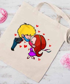Kissing Day Tote Bag, Kissing Day with Mouth Masks & Heart Gift for Happy Kisses, Funny Valentine Day Gift, Unique Tote Bag