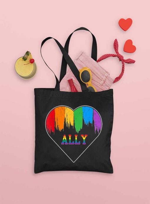 Hearts LGBT Tote Bag, Equality Love LGBTQ Rainbow Flag Gay Pride Ally, Gay Pride Bag, LGBT Tote Bag, Unique Tote Bag