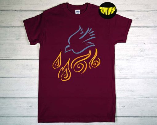 Stencil Flame Fire Dove Pentecost T-Shirt, Jersey Shirt, Christian Brand Shirt, Faith Based Shirt