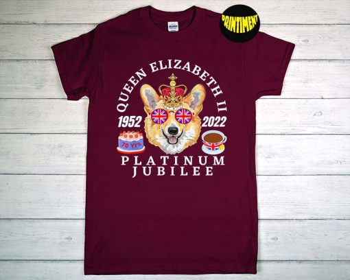 Queens Jubilee 2022 T-Shirt, Crown Elizabeth II Shirt, Corgi Jubilee, Funny Corgi Dog Union Jack Sunglasses