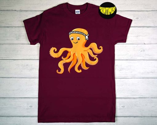 Moody Octopus Animal Happy T-Shirt, Cute Animal Apparel Shirt, Octopus Lover Gift, Marine Animal Lovers Tee