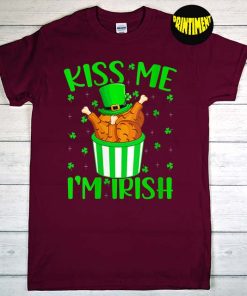 Kiss Me I'm Irish Leprechaun Fried Chicken T-Shirt, St. Patrick's Day Shirt, Irish Tee, Cute Leprechaun Hat Shirt
