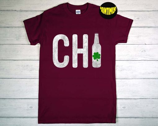 CHI Chicago Beer Bottle Irish T-Shirt, Local Chicago Shirt, Beer Shamrock Clover, St Patrick's Day Green Shirt