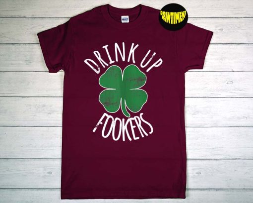 St Patrick's Day Drink Up Fookers Beer T-Shirt, Beer Drinking Shirt, Four Leaf Clover Shirt, Beer Party Bar Drink Shirt