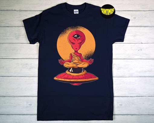 Alien Meditation Monk T-Shirt, UFO Shirt, Heavily Meditated Shirt, Space Shirt, Funny Alien Buddha Shirt