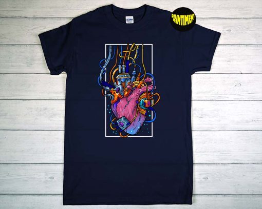 Cyborg Robot Heart Vaporwave Futuristic Cyberpunk T-Shirt, Cyber Punk Shirt, Cyber Lovers Gift