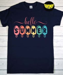 Hello Summer Ice Cream Lover T-Shirt, Happy Last Day Of School, Beach Shirt, Summer Love Tee, Colorful Holiday Tees