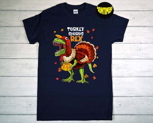 Dinosaur Turkey Pumpkin Thanksgiving T-Shirt, Dino Turkey Leg Shirt, Cute Turkey Shirt, Dinosaur Shirt For Boys