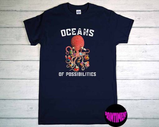 Oceans Of Possibilities Summer Reading Tee, Octopus T-Shirt, Ocean Theme Shirt, Summer Reading Shirt, Reading Gift Tee
