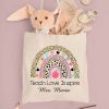 Custom Teach Love Inspire Tote Bag, Personalized Gifts for Teacher, Teacher Tote Bag, Leopard Rainbow Love Teach Inspire Tote Bag